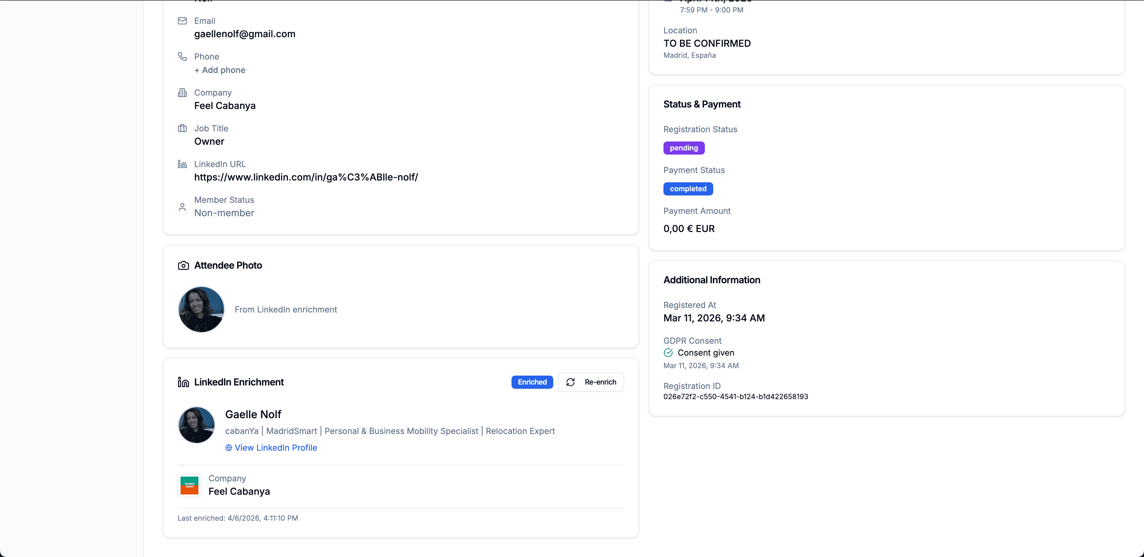 LinkedIn Enrichment & Professional Attendee Profiles